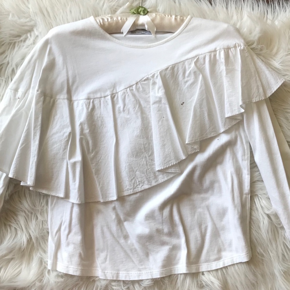 ZARA WHITE RUFFLE TOP SIZE SMALL - Picture 2 of 7